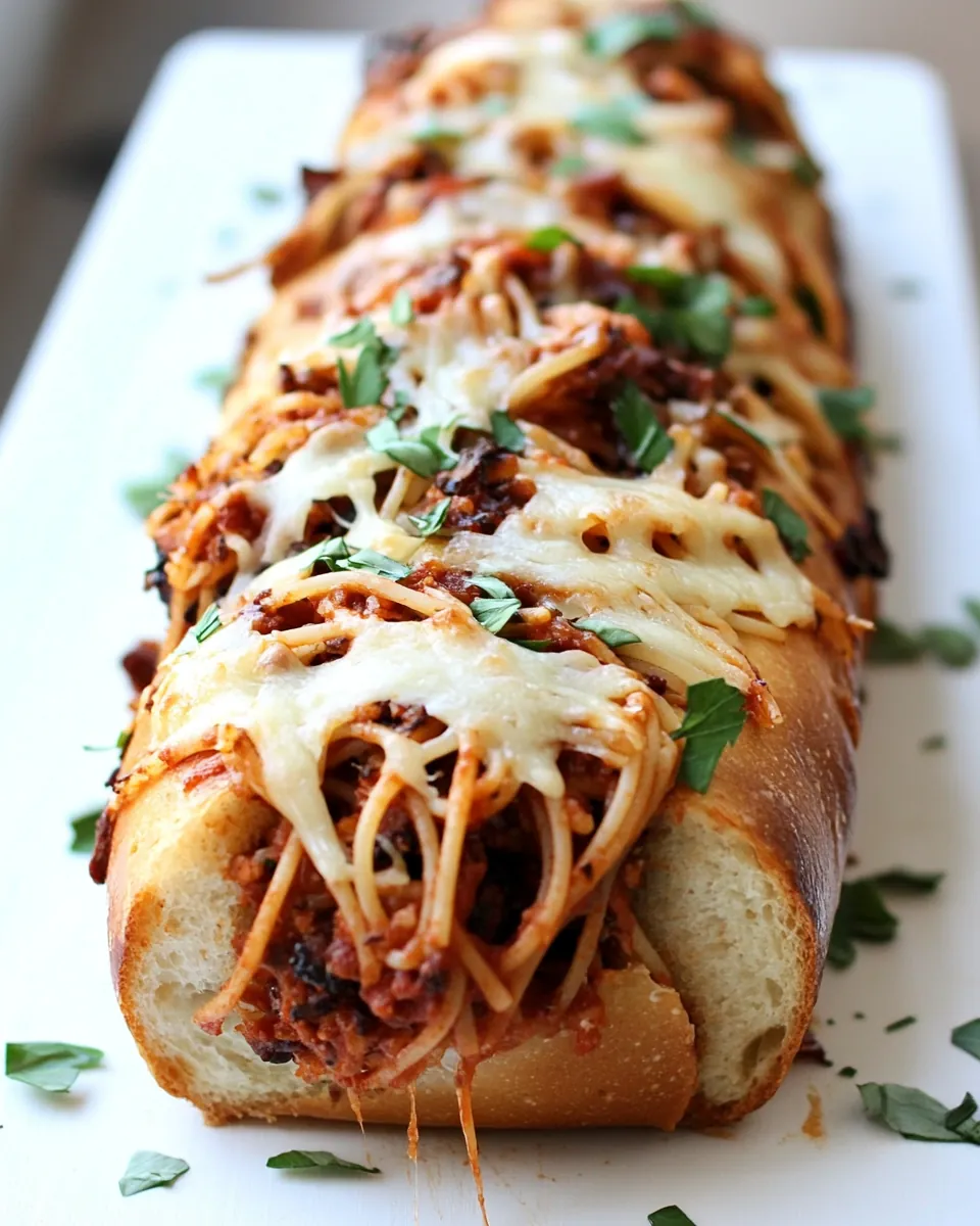 Spaghetti Stuffed Garlic Bread