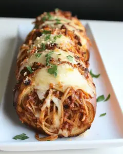 Spaghetti Stuffed Garlic Bread