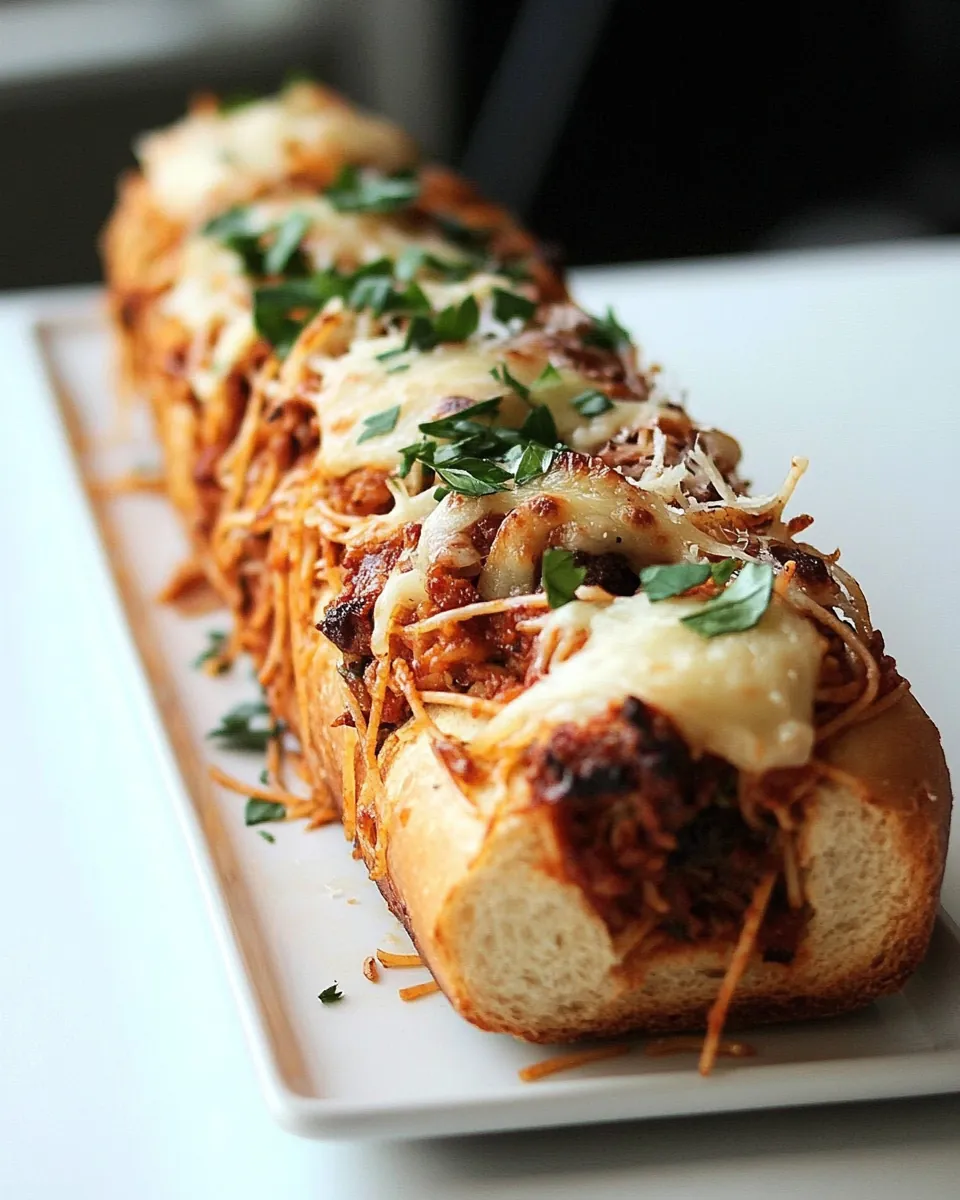 Spaghetti Stuffed Garlic Bread