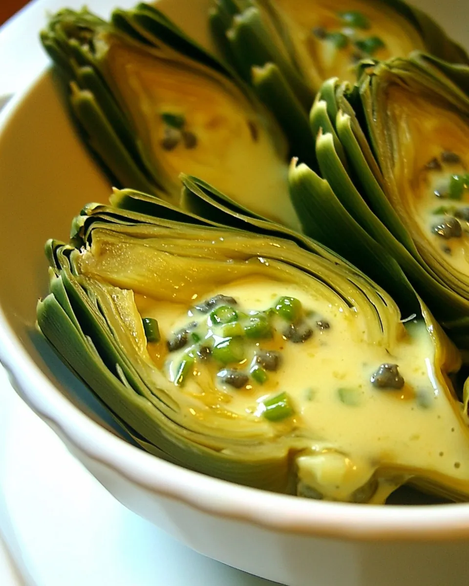 Steamed Artichokes with Caper Scallion Mayonnaise