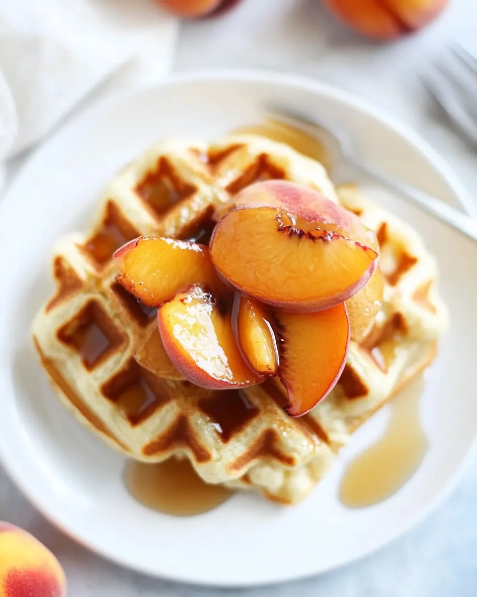 Vanilla Yeasted Waffles with Roasted Peach Maple Syrup