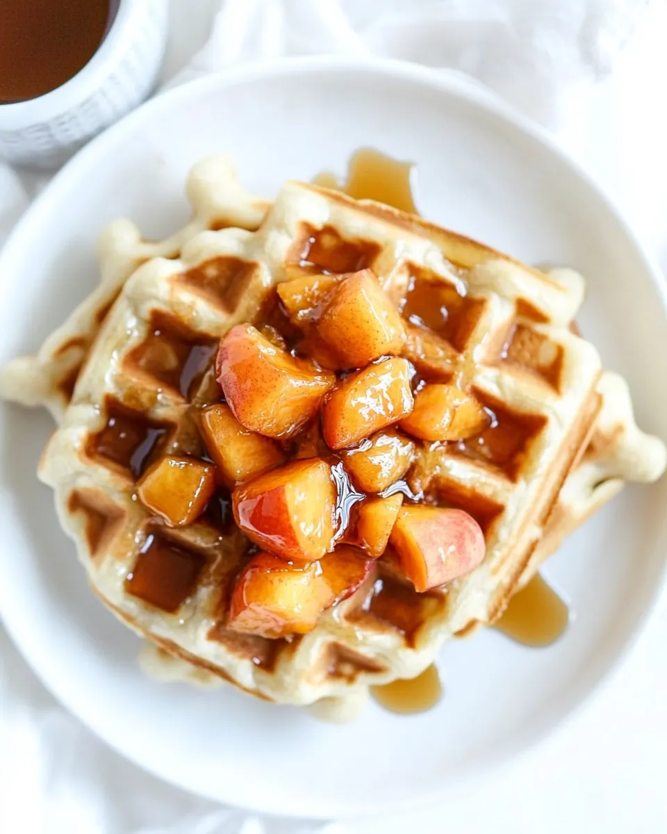 Vanilla Yeasted Waffles with Roasted Peach Maple Syrup