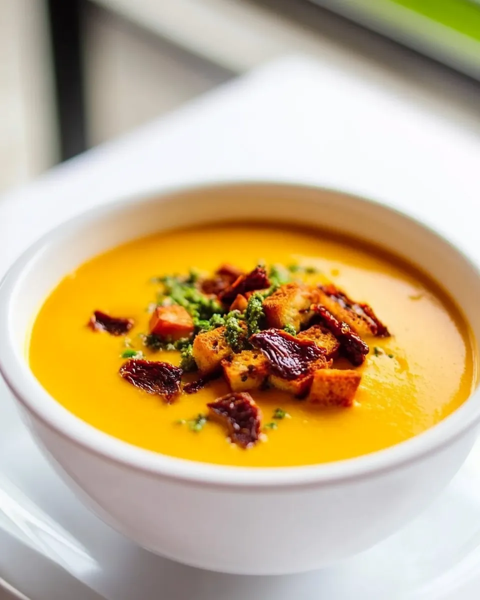 Veggie Cream Soup with Pesto Dried Tomatoes