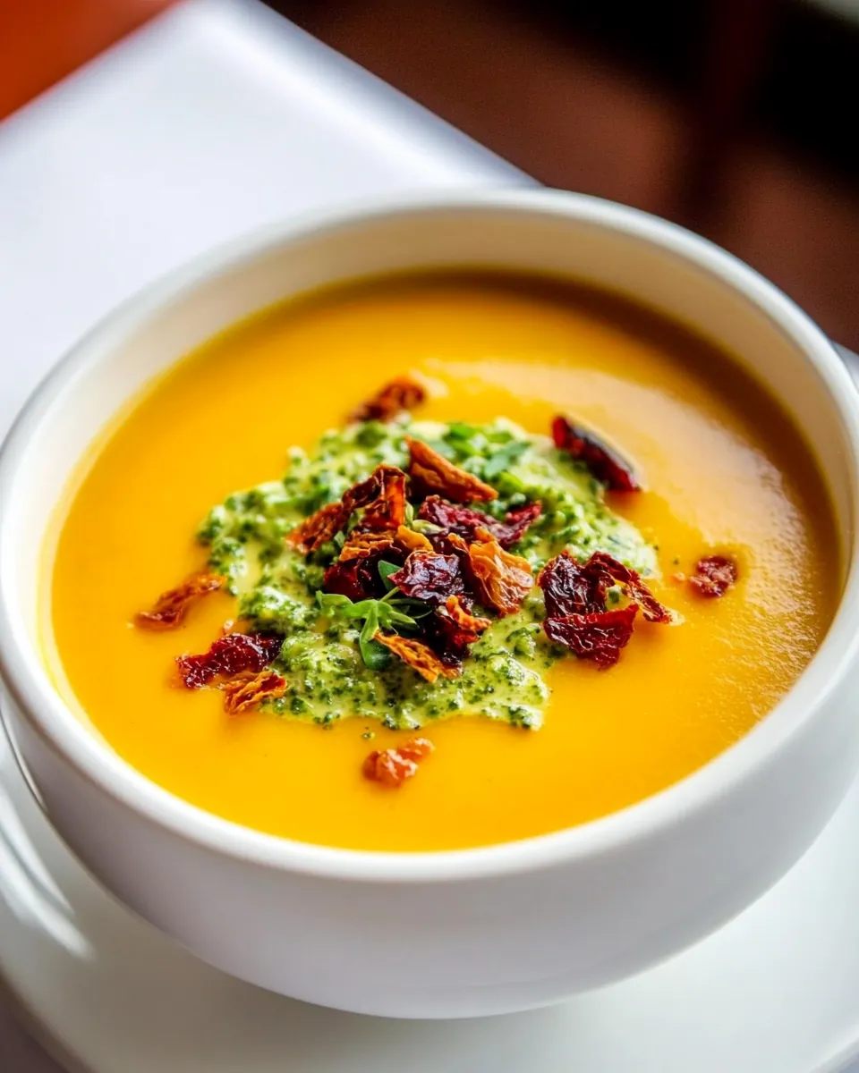 Veggie Cream Soup with Pesto Dried Tomatoes