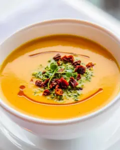 Veggie Cream Soup with Pesto Dried Tomatoes